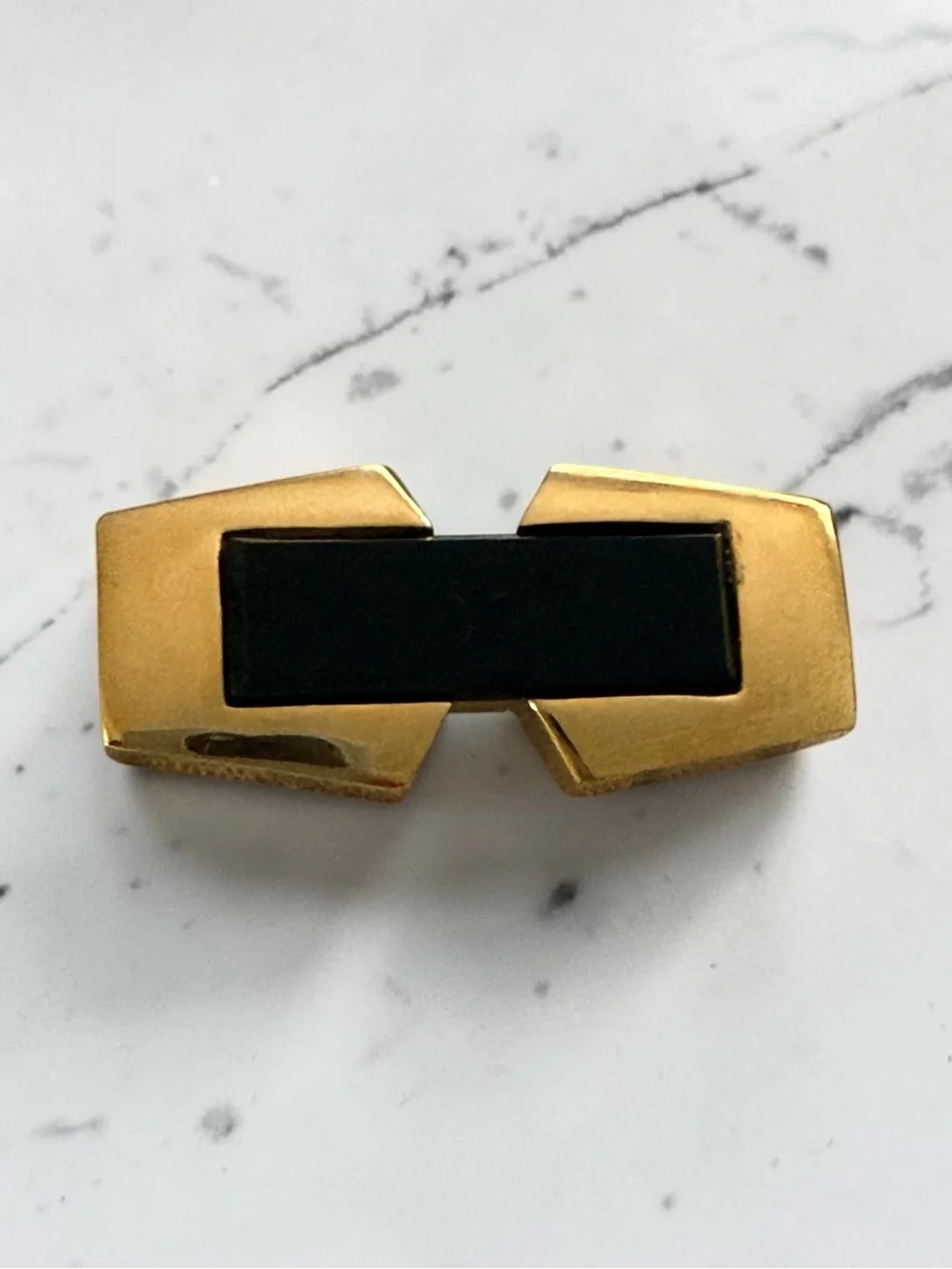 Vintage 1979 Givenchy Gold Tone & Black Enamel Bar Brooch Pin